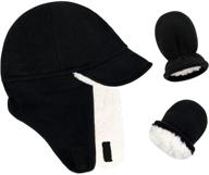 warm sherpa baby winter hat with earflaps for boys and girls - toddler and infant hat with matching mittens logo