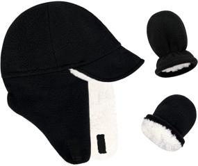 img 4 attached to Warm Sherpa Baby Winter Hat with Earflaps for Boys and Girls - Toddler and Infant Hat with Matching Mittens