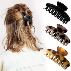 img 4 attached to 🐆 Stylish 3-Piece Large Plastic Claw Hair Clips - Leopard Print French Design for Women and Girls with Non-Slip Grip - Ideal for Thick/Thin Hair