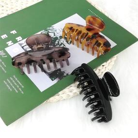 img 2 attached to 🐆 Stylish 3-Piece Large Plastic Claw Hair Clips - Leopard Print French Design for Women and Girls with Non-Slip Grip - Ideal for Thick/Thin Hair