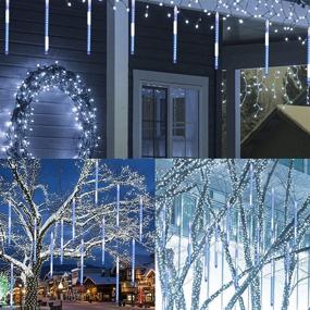 img 3 attached to Experience a Magical Christmas with Joliyoou Meteor Shower Rain Lights - Blue LED 🌟 Tube Christmas Falling Rain Lights for Outdoor Tree Decor (12 Inch 8 Tubes 288 LEDs)