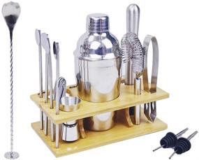 img 4 attached to 🍹 Bartender Kit Professional with Stand - Mixology Cocktail Shaker Set | Stainless Steel Home Bar Tool Set | Shaker Jigger Stirrer Muddler Ice Tongs Mixing Spoon Bottle Pourers Wine Opener - 14 Pcs