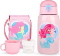 🧜 chansbo kids insulated water bottle - 17oz stainless steel vacuum cup with leak proof straw, bpa free flask, carrier holder shoulder strap, and extra cover lid - mermaid design логотип