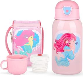 img 4 attached to 🧜 CHANSBO Kids Insulated Water Bottle - 17oz Stainless Steel Vacuum Cup with Leak Proof Straw, BPA Free Flask, Carrier Holder Shoulder Strap, and Extra Cover Lid - Mermaid Design