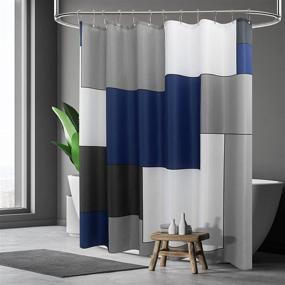 img 3 attached to Modern Navy Blue Shower Curtain Set - Water Repellent Polyester Fabric, 72 x 72, Farmhouse Style with 12 Hooks
