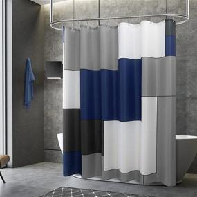 img 4 attached to Modern Navy Blue Shower Curtain Set - Water Repellent Polyester Fabric, 72 x 72, Farmhouse Style with 12 Hooks