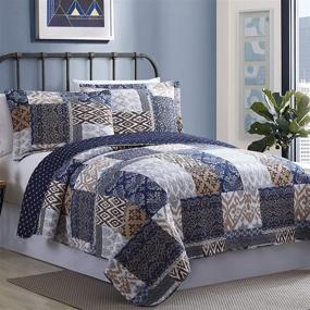 img 4 attached to 🛏️ Amrapur Overseas Laura 100% Cotton (3 Piece) Printed Reversible Quilt Set: King Size, Navy and Rust Design