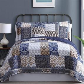 img 3 attached to 🛏️ Amrapur Overseas Laura 100% Cotton (3 Piece) Printed Reversible Quilt Set: King Size, Navy and Rust Design