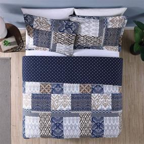 img 1 attached to 🛏️ Amrapur Overseas Laura 100% Cotton (3 Piece) Printed Reversible Quilt Set: King Size, Navy and Rust Design