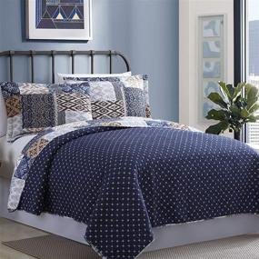 img 2 attached to 🛏️ Amrapur Overseas Laura 100% Cotton (3 Piece) Printed Reversible Quilt Set: King Size, Navy and Rust Design