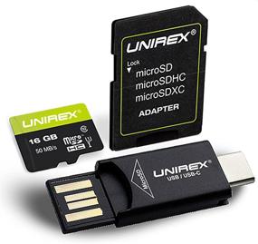 img 1 attached to 💾 Unirex 16GB U1 MicroSD Card: SD Adapter, USB-C Reader | Compatible with Laptop, Tablet, Smartphone