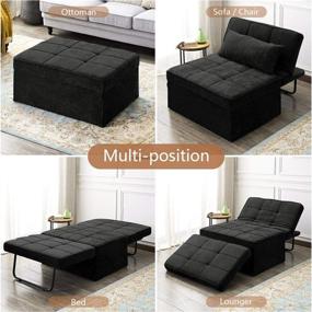 img 1 attached to 🪑 Vonanda Ottoman Sleeper Chair Bed - Mid-Century Soft Tufted Velvet Folding Sofa Bed with Glossy Appeal - Convertible Couch Recliner for Living Room and Homeoffice - Velvet Black