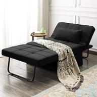 🪑 vonanda ottoman sleeper chair bed - mid-century soft tufted velvet folding sofa bed with glossy appeal - convertible couch recliner for living room and homeoffice - velvet black логотип