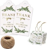greenery gold thank you gift tags, 100pcs - perfect for baby showers, birthdays, weddings, and bridal showers. includes 100 feet of natural jute twine. logo