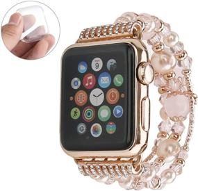 img 4 attached to 💎 GEMEK Совместимая с Apple Watch ремешок 38мм 40мм: Элегантный розовый женский браслет с агатом и жемчугом для серии 6/5/4/3/2/1 iWatch - Стильный ручной эластичный заменяемый ремешок для девушек (розовый 38мм)