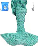 🧜 laghcat mermaid tail blanket - knit crochet mermaid blanket for adults, oversized sleeping blanket with wave pattern - mint green, 71"x35.5 logo