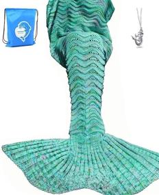 img 4 attached to 🧜 LAGHCAT Mermaid Tail Blanket - Knit Crochet Mermaid Blanket for Adults, Oversized Sleeping Blanket with Wave Pattern - Mint Green, 71"x35.5