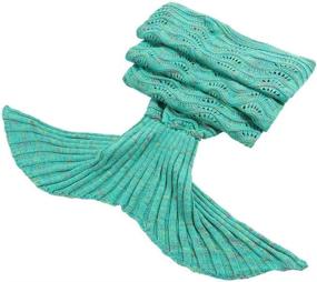 img 3 attached to 🧜 LAGHCAT Mermaid Tail Blanket - Knit Crochet Mermaid Blanket for Adults, Oversized Sleeping Blanket with Wave Pattern - Mint Green, 71"x35.5