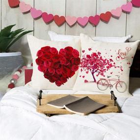 img 1 attached to Set of 4 AENEY Valentine's Day Pillow Covers 18x18 Inch - Truck, ❤️ Flowers, Red Hearts, Love Bicycle Decorative Cushion Cases for Home Decoration, Valentine's Day Decorations A286