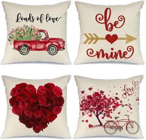 img 4 attached to Set of 4 AENEY Valentine's Day Pillow Covers 18x18 Inch - Truck, ❤️ Flowers, Red Hearts, Love Bicycle Decorative Cushion Cases for Home Decoration, Valentine's Day Decorations A286