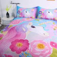 🦄 suncloris cooper girl unicorn bedding sheet set - full size | 1 duvet cover, 2 pillowcases (no comforter) for a magical bedroom décor logo