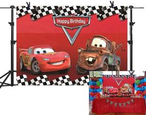 img 4 attached to 🚗 Stunning Botong 5x3ft Cars Backdrop: Perfect for Movie-Themed Birthday Parties, Car Racing Enthusiasts & Photography! Grab Your Black/White Grid Red Photo Backgrounds Now!