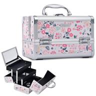💄 joligrace makeup box cosmetic train case with lock and mirror - white floral design, 2-tier tray portable travel storage box for girls logo