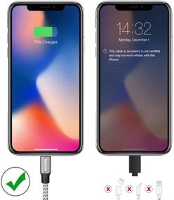 img 1 attached to Зарядное устройство для iPhone, Maitron 3PACK 6FT Nylon Braided Lightning Cable - высокоскоростной USB-кабель для зарядки с передачей данных - совместим с iPhone Xs Max/X/8/7/Plus/6S/6/SE/5S, iPad и другими устройствами - белый