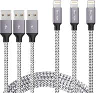 iphone charger, maitron 3pack 6ft nylon braided lightning cable - high-speed usb charging cable with data sync transfer - compatible with iphone xs max/x/8/7/plus/6s/6/se/5s, ipad, and more - white logo