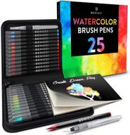 🎨 vibrant artist watercolor brush pens set of 26 with bonus water brush pen - perfect for fun watercolors - non-toxic, flexible nylon tips - paper pad, carry case included - gift ready package! logo