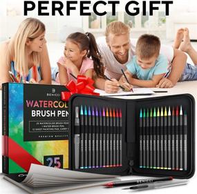 img 3 attached to 🎨 Vibrant Artist Watercolor Brush Pens Set of 26 with Bonus Water Brush Pen - Perfect for Fun Watercolors - Non-Toxic, Flexible Nylon Tips - Paper Pad, Carry Case Included - Gift Ready Package!