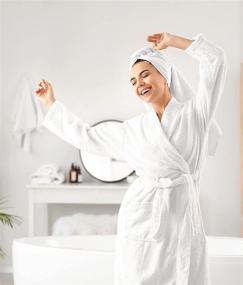img 2 attached to 🚿 Organic Combed Cotton Bathrobe Towel Spa Robe for Men and Women - Lightweight Unisex White Large (Fits All Sizes)