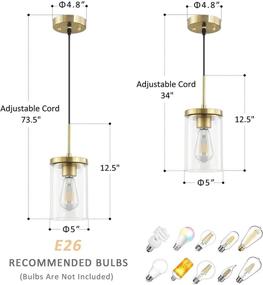 img 2 attached to 💡 Stylish OUVR Black and Gold Pendant Light Fixture with Clear Glass Shade - Perfect for Kitchen Island and Farmhouse Decor, Wall or Ceiling Mount