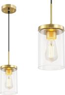 💡 stylish ouvr black and gold pendant light fixture with clear glass shade - perfect for kitchen island and farmhouse decor, wall or ceiling mount logo