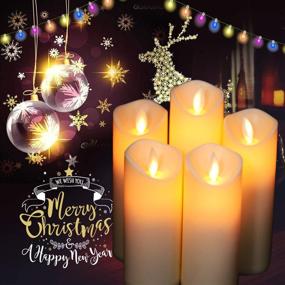 img 1 attached to 🕯️ Moving Wick Flameless Candles - Remote & Timer Included, Flickering LED Pillar Candles with Dancing Flame, Battery Operated Fake Candles Ideal for Christmas, Party Décor, Set of 5 (Sizes: H 5", 5", 6", 6", 7" x D 2.2")