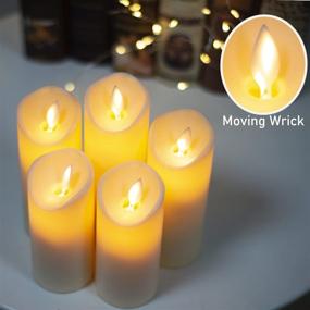 img 3 attached to 🕯️ Moving Wick Flameless Candles - Remote & Timer Included, Flickering LED Pillar Candles with Dancing Flame, Battery Operated Fake Candles Ideal for Christmas, Party Décor, Set of 5 (Sizes: H 5", 5", 6", 6", 7" x D 2.2")