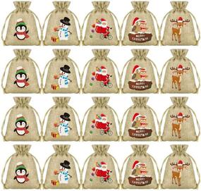 img 4 attached to 50Pcs KUUQA Burlap Christmas Drawstring Bags - Small Jute Goodie Bags Bulk for Christmas Party Supplies