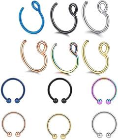 img 4 attached to SOVSEFD 20 Gauge Clip On Fake Septum Nose Rings: Non Piercing Stainless Steel Hoop Jewelry for Men, Women, and Girls