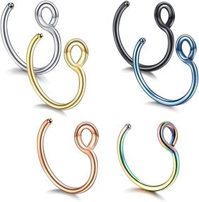 img 3 attached to SOVSEFD 20 Gauge Clip On Fake Septum Nose Rings: Non Piercing Stainless Steel Hoop Jewelry for Men, Women, and Girls