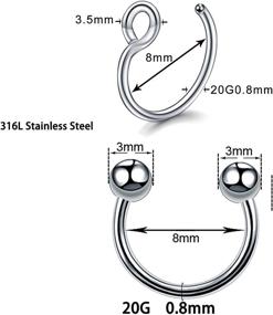 img 2 attached to SOVSEFD 20 Gauge Clip On Fake Septum Nose Rings: Non Piercing Stainless Steel Hoop Jewelry for Men, Women, and Girls