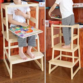 img 3 attached to 🪜 Wooden Toddler Step Stool for Kids - Functional Footstool Ladder for Kitchen, Bathroom, and Countertop - Ergonomic Design for Easy Hand Washing - Woodgrain Finish with Wide Pedal