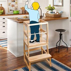 img 2 attached to 🪜 Wooden Toddler Step Stool for Kids - Functional Footstool Ladder for Kitchen, Bathroom, and Countertop - Ergonomic Design for Easy Hand Washing - Woodgrain Finish with Wide Pedal