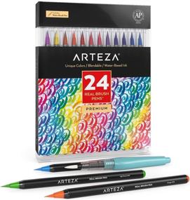 img 4 attached to 🎨 Кисти-маркеры ARTEZA Real, 24 цвета - набор акварельных красок с гибкими нейлоновыми наконечниками, маркеры для раскрашивания, каллиграфии и рисования - включает водяную кисть, идеально для художников и начинающих живописцев.