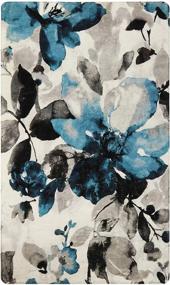 img 3 attached to 🌸 Ковер Lahome Contemporary Modern Flowers - 3' X 5' Синий и Серый Искусственная шерсть Противоскользящий ковер для гостиной и спален