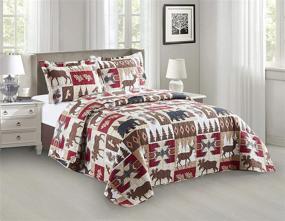 img 2 attached to 🏞️ Rustic Cabin Lodge Quilt Stitched Bedspread with Moose Grizzly Bears Deer and Southwestern Tribal Designs - Moose (King/Cal-King) by Rugs 4 Less