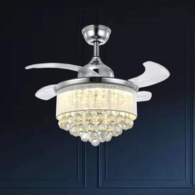 img 4 attached to 💡 APBEAM Lighting 36-Inch Retractable Crystal Ceiling Fan Light, Reverse Function, Invisible Blades, Dimmable Chandelier with Remote Control and Lampshade - Ideal for Bedroom and Living Room