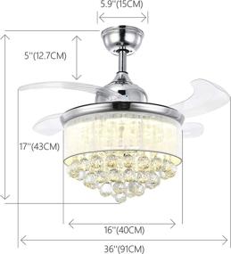 img 3 attached to 💡 APBEAM Lighting 36-Inch Retractable Crystal Ceiling Fan Light, Reverse Function, Invisible Blades, Dimmable Chandelier with Remote Control and Lampshade - Ideal for Bedroom and Living Room