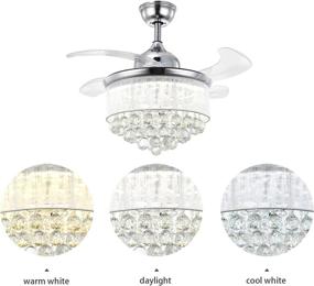 img 2 attached to 💡 APBEAM Lighting 36-Inch Retractable Crystal Ceiling Fan Light, Reverse Function, Invisible Blades, Dimmable Chandelier with Remote Control and Lampshade - Ideal for Bedroom and Living Room