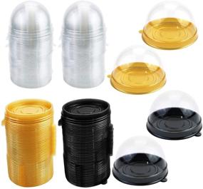 img 4 attached to 🧁 Pralb 100-Pack of Clear Plastic Mini Cupcake Boxes Muffin Pod Dome Muffin Single Container Box, Ideal for Wedding Birthday Gifts Supplies, 70mm X 45mm (Dia X H) - Cheese Pastry, Dessert, Mooncake - 50 Gold/50 Black