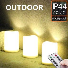 img 3 attached to 🕯️ Pack of 3 Rainproof Flameless Outdoor LED Pillar Candles with Remote and Timer - IP44 Waterproof, Warm White Glow, Weather Resistant Design, 3 x 4 inches, 24-Hour Timer